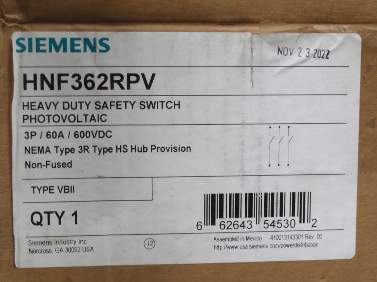 SIEMENS HNF362RPV HEAVY DUTY SAFETY SWITCH T259367 - SWITCHES
