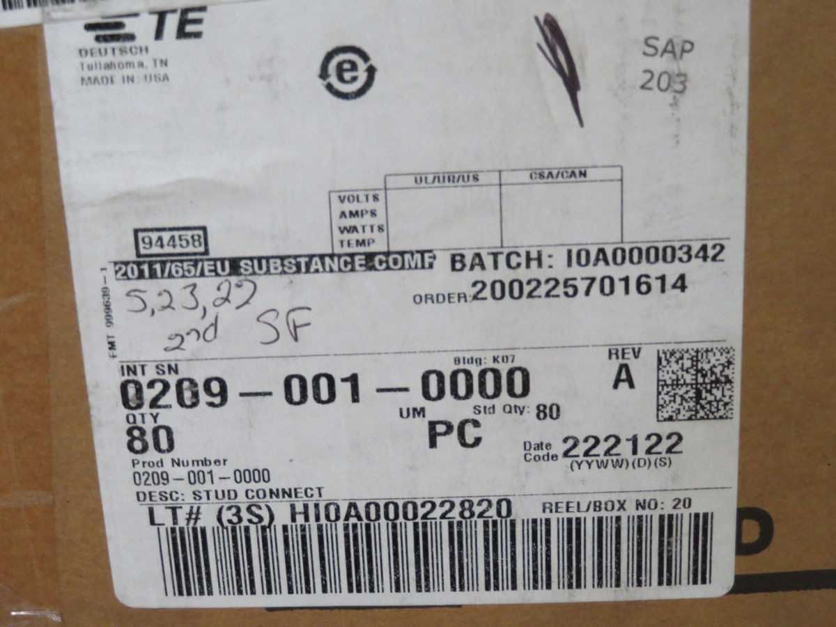 Lot of 80 TE Connectivity 0209-001-0000 Wire Component - AUTOMATION & CONTROLS