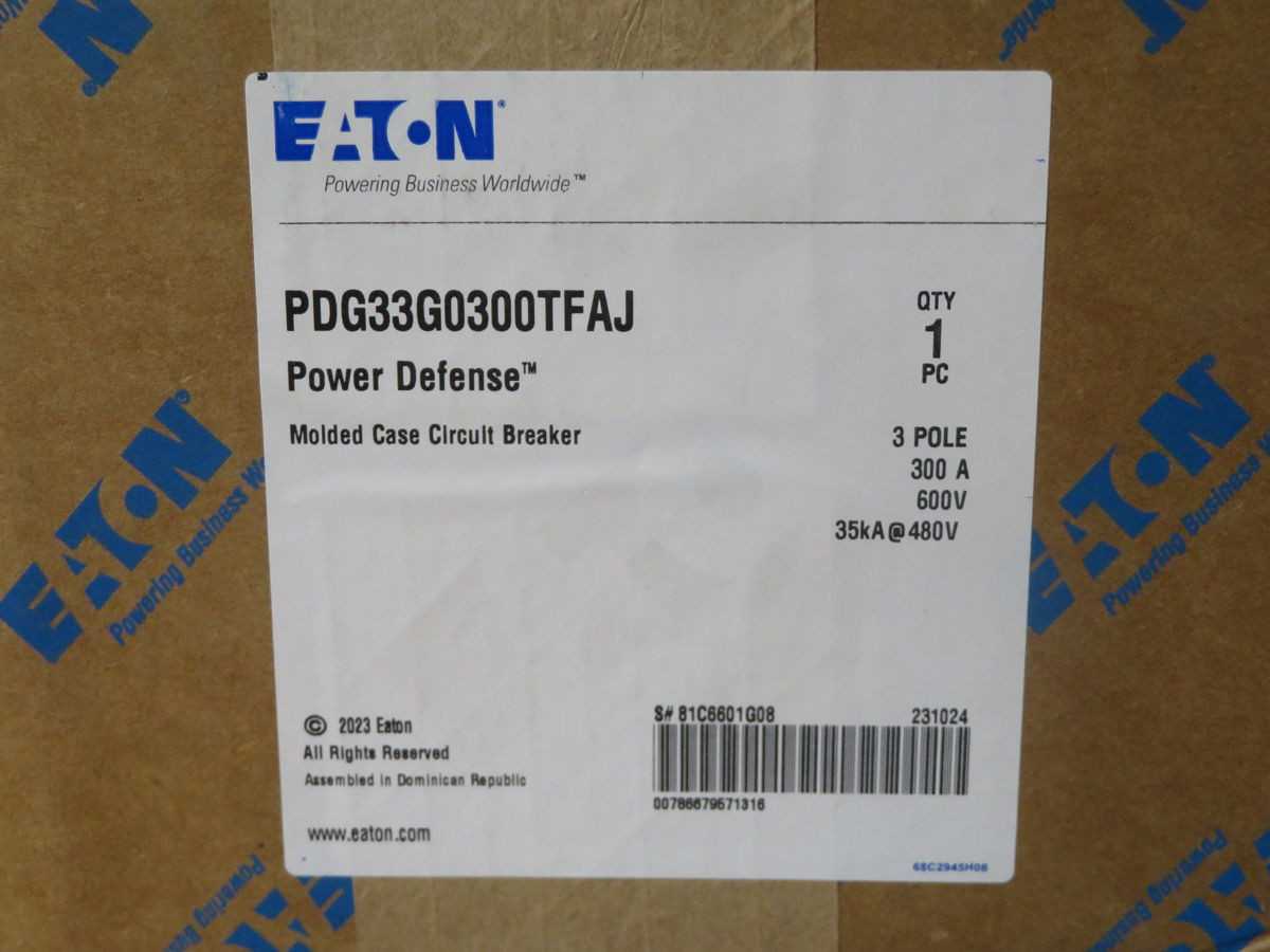 EATON PDG33G0300TFAJ Circuit Breakers, 3 Pole, 300 Amp Rating, 600 VAC, 35 KA INT@480V, T-M Trip - CIRCUIT BREAKERS