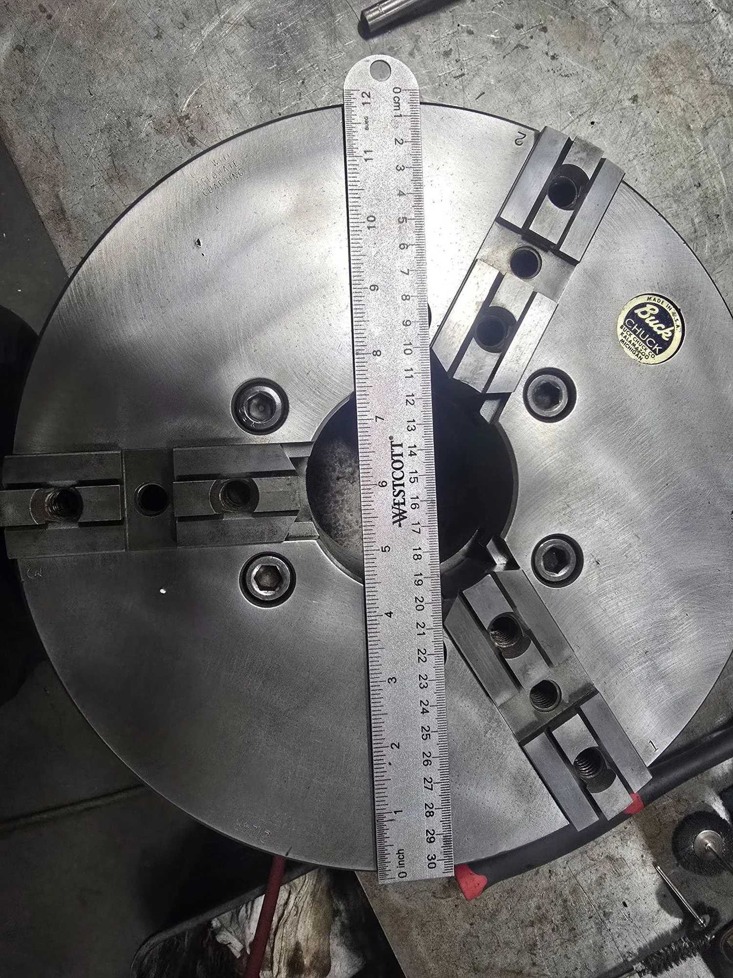 BUCK 12 INCH 3 JAW LATHE CHUCK WITH D1-6 MOUNT AND 3.25 THRU HOLE - MACHINING TOOLING & PARTS