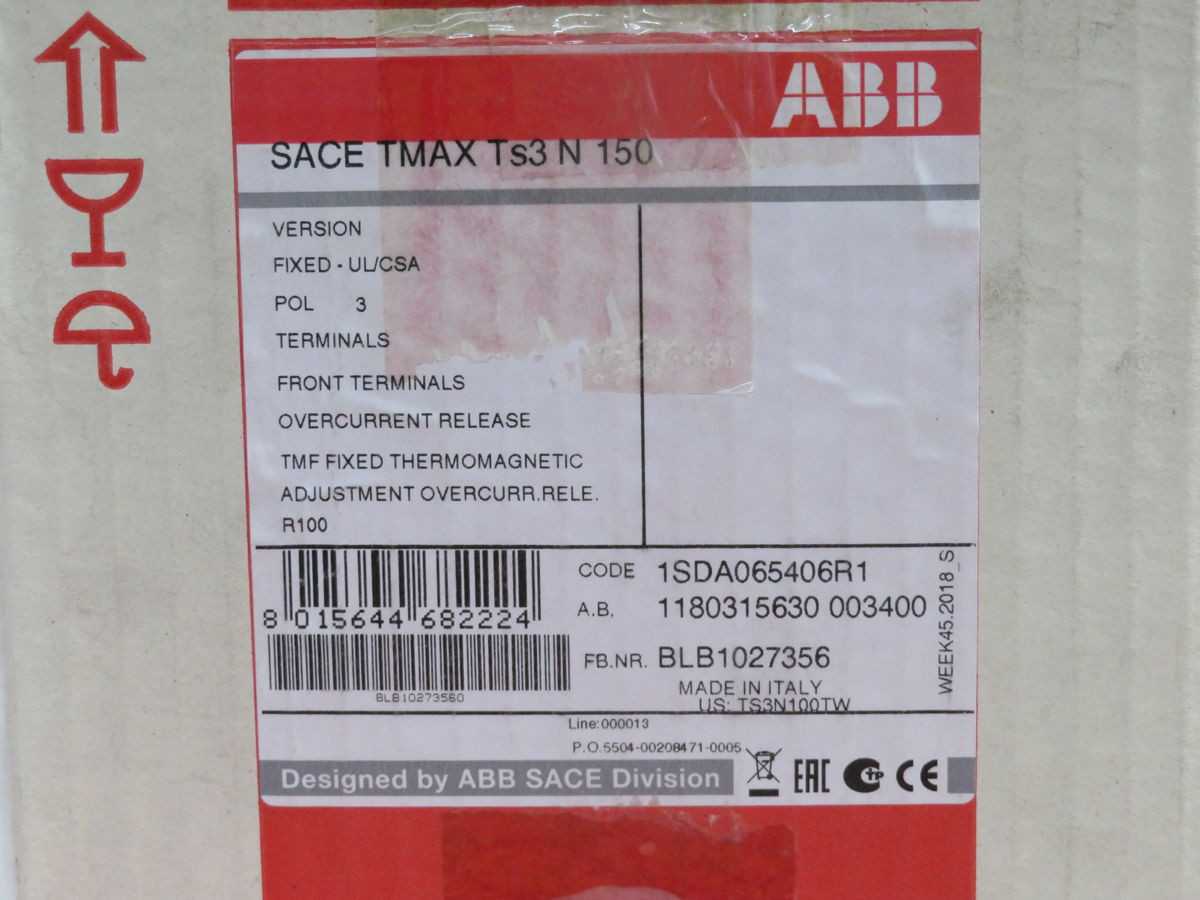 ABB TS3N150 SACE TMAX TS3N 150 MOLDED CASE CIRCUIT BREAKER 1SDA065406R1 T257883 - CIRCUIT BREAKERS