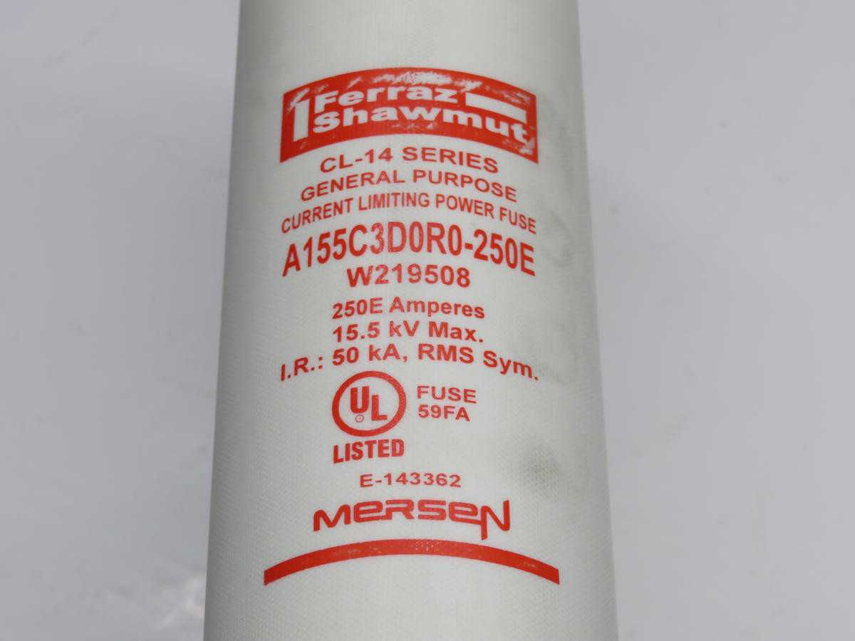 Mersen A155C3D0R0-250E Fuses, 15.5 kV Voltage, 250 A Current, 65 kA Interrupting - FUSES