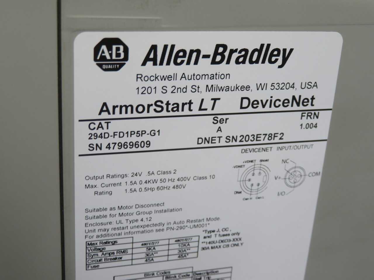 ALLEN BRADLEY 294D-FD1P5P-G1 DEVICENET COMMUNICATIONS T261703 - AC VFD DRIVES