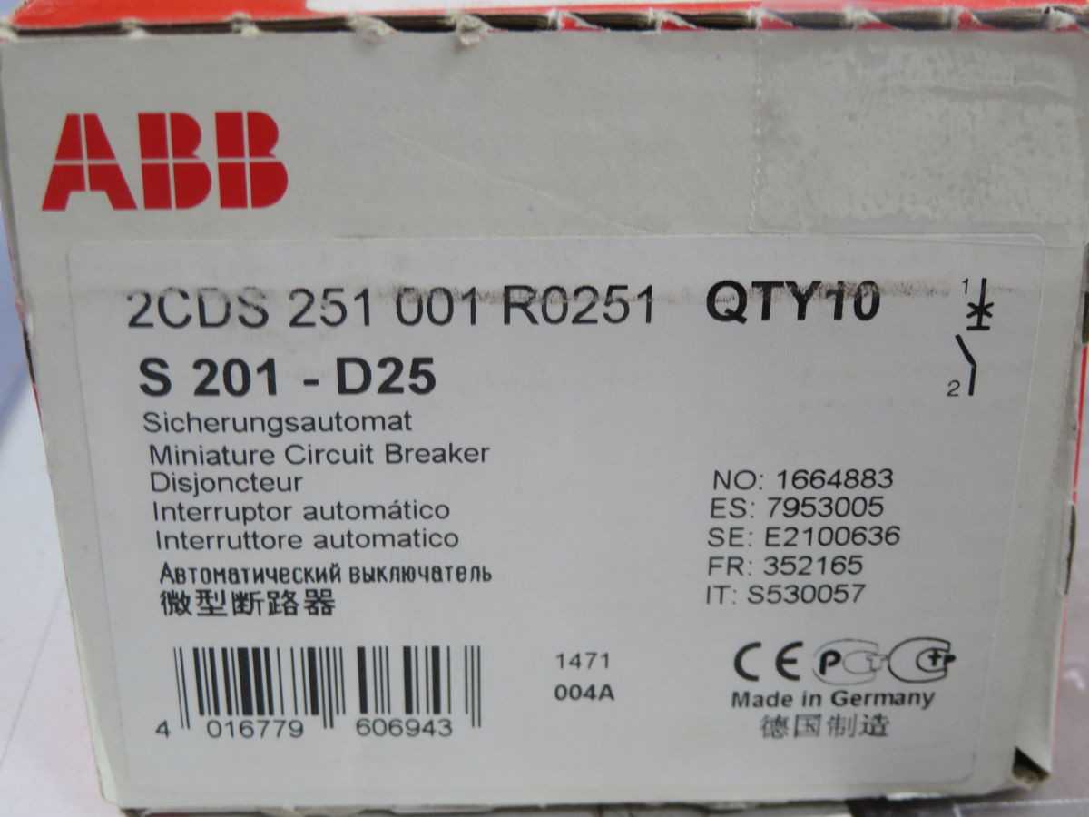LOT OF 10 ABB S 201-D25 2CDS251001R0251 CIRCUIT BREAKER T260591 - CIRCUIT BREAKERS