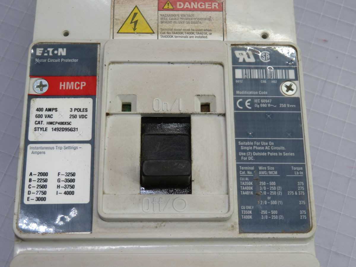 EATON HMCP400X5C CB, 3P, 3PH, 600 VAC, 250 VDC, 400A CONTINUOUS, 2000-4000 TRIP - CIRCUIT BREAKERS