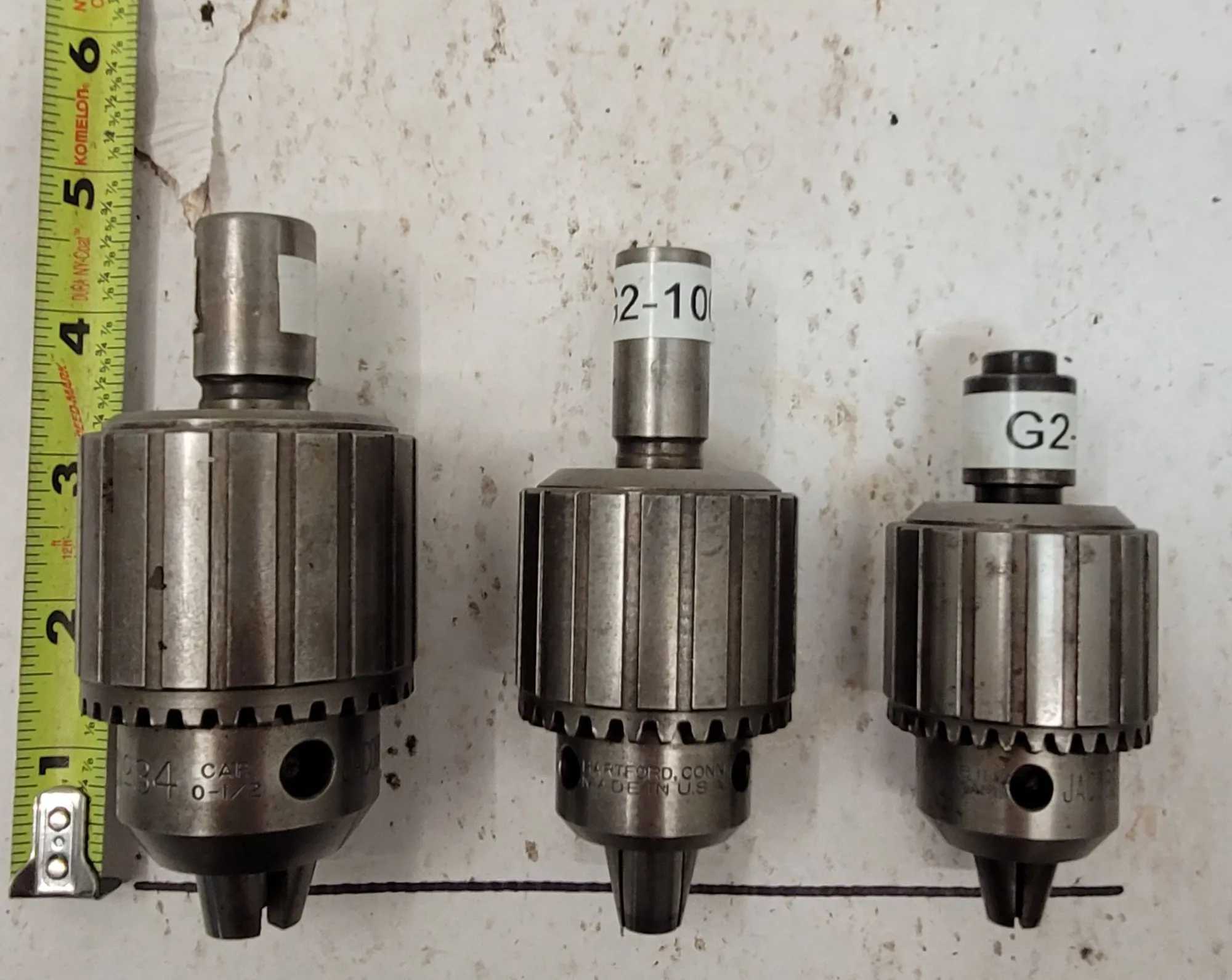 JACOBS DRILL CHUCK SET: NO 34 (0-1/2 CAP), NO 32 (0-3/8 CAP), 2A (0-3/8 IN, #2 TAPER) - MACHINING TOOLING & PARTS