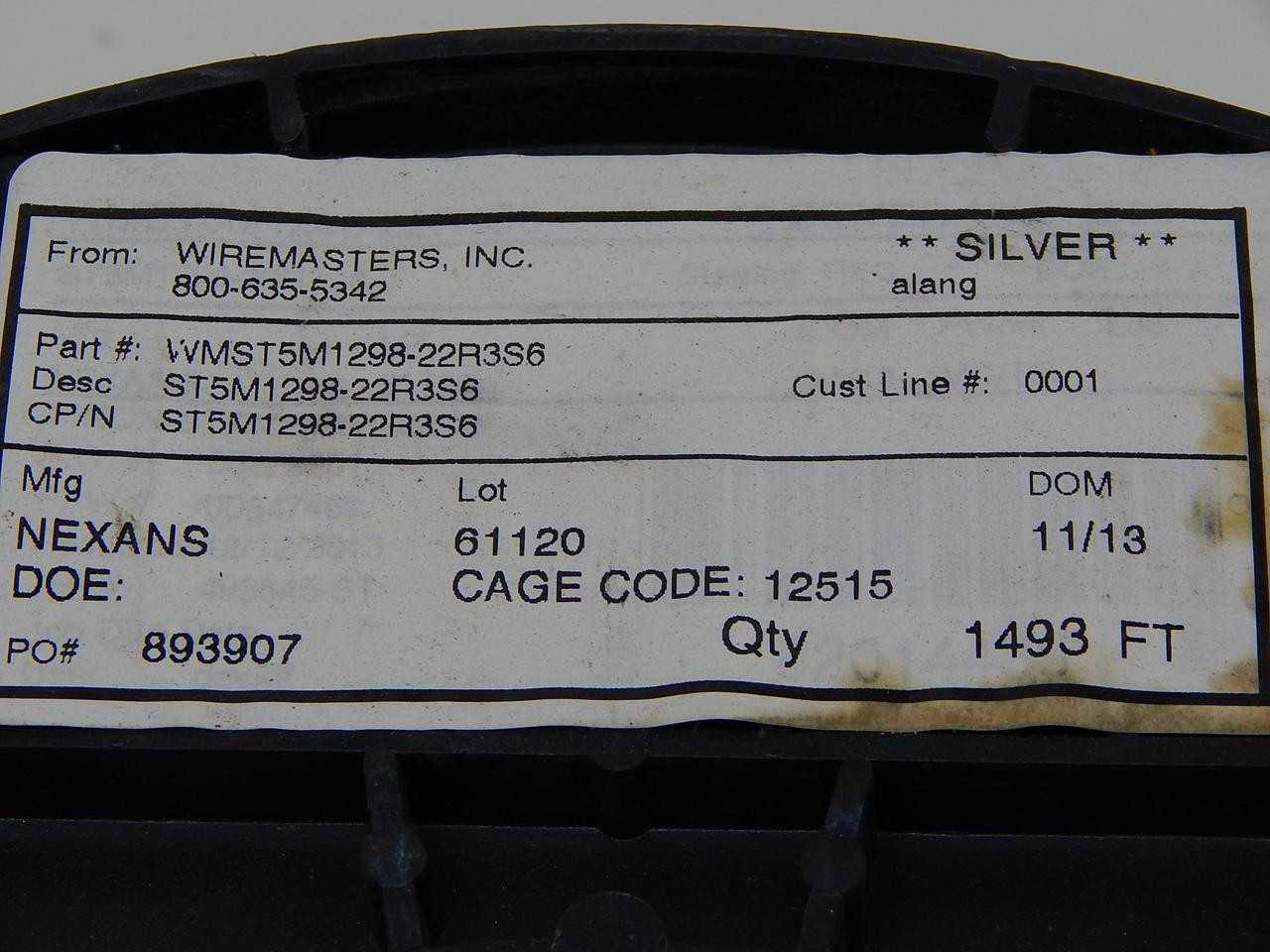 LOT OF 1493 FT NEXANS WMST5M1298-22R3S6 ST5M1298-22R3S6 WIRE - ELECTRICAL WIRE