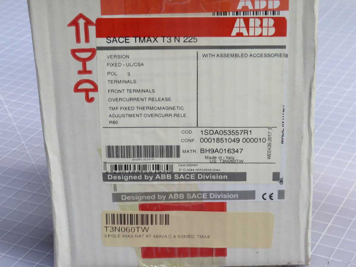 ABB T3N060TW SACE TMAX T3N 255 MOLDED CASE CIRCUIT BREAKER 1SDA053557R1 T257875 - CIRCUIT BREAKERS