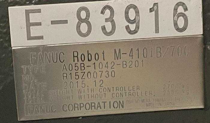 2016 FANUC M410IB/700 PALLETIZING ROBOT, 700KG PAYLOAD, 3143MM REACH, R30IB CONTROLLER - ARTICULATED ROBOTS