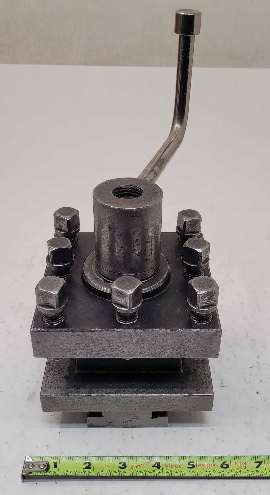 LATHE TOOL POST HOLDER - BASE: H: 7IN W: 5-1/4IN L: 5-1/4IN GAP: 1.5IN THICK: 1IN - MACHINING TOOLING & PARTS