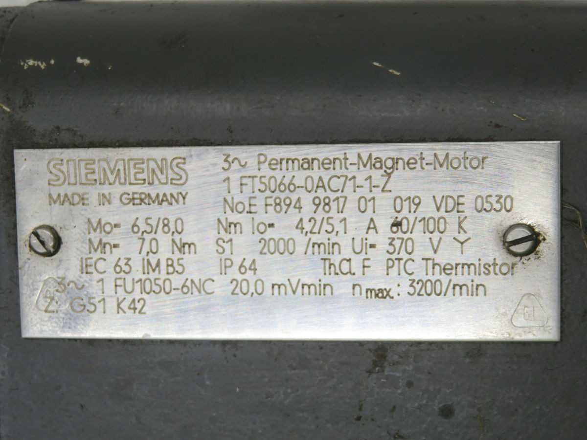 SIEMENS 1FT5066-0AC71-1-Z SERVO, 1.7 KW POWER, 2000 RPM SPEED, 8.0 NM TORQUE - SERVO MOTORS