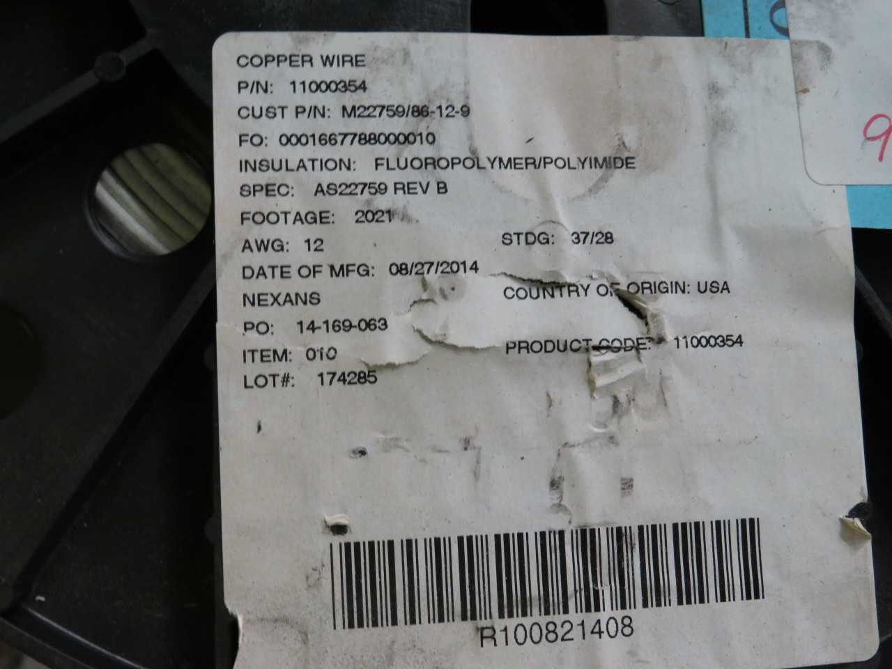 11000354 M22759/86-12-9 WIRE, 12 AWG, PTFE INSUL, -55-200C TEMP, 600V RMS, 2000 FT LENGTH - ELECTRICAL WIRE