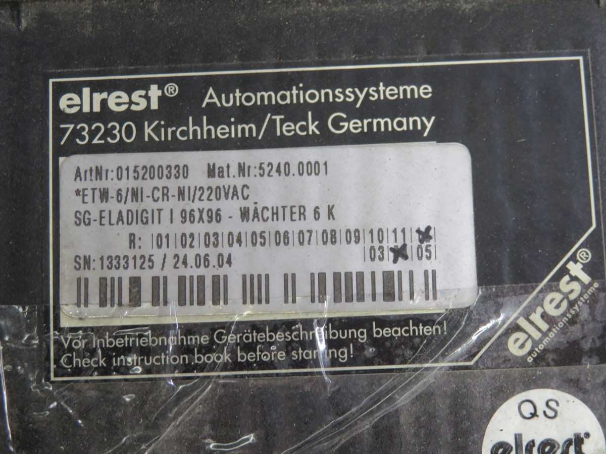 ELREST 015200330 ETW-6/NI-CR-NI/220VAC ELECTRIC CONTROLLER BH0596 - AUTOMATION & CONTROLS