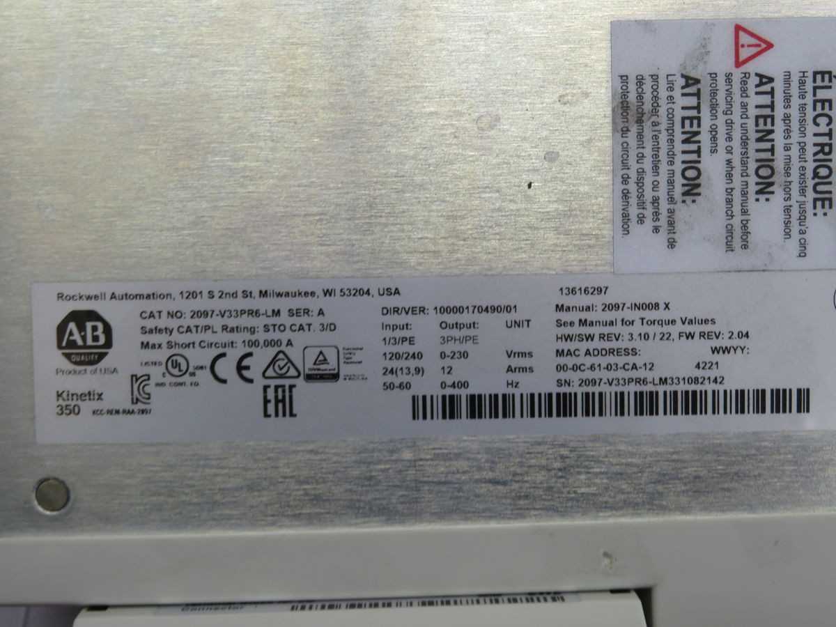 ALLEN BRADLEY 2097-V33PR6-LM SER A SERVO DRIVE T267707 - SERVO DRIVES