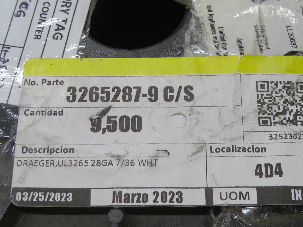 3265287-9 C/S 28 GAUGE WHITE CABLE 7/36 9000 FT T205323 - ELECTRICAL WIRE